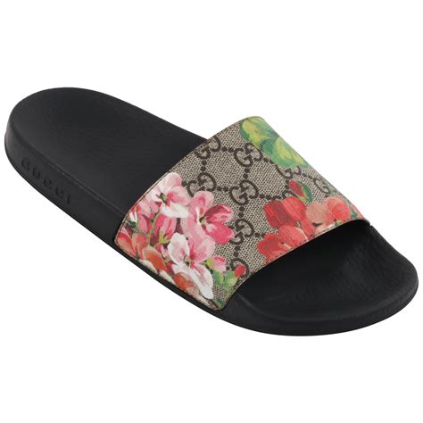 gucci slides on feet flower|Gucci floral slides size 8.